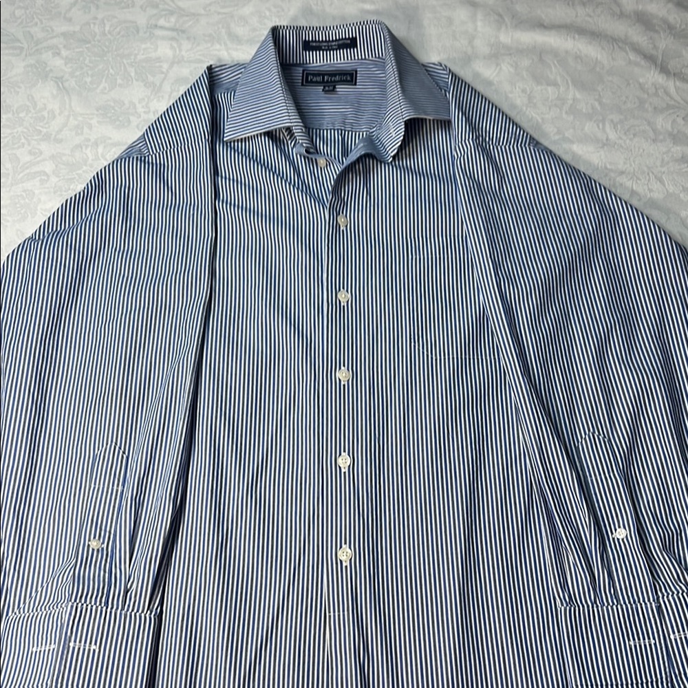 Men's Blue Paul Fredrick Strippef Shirt